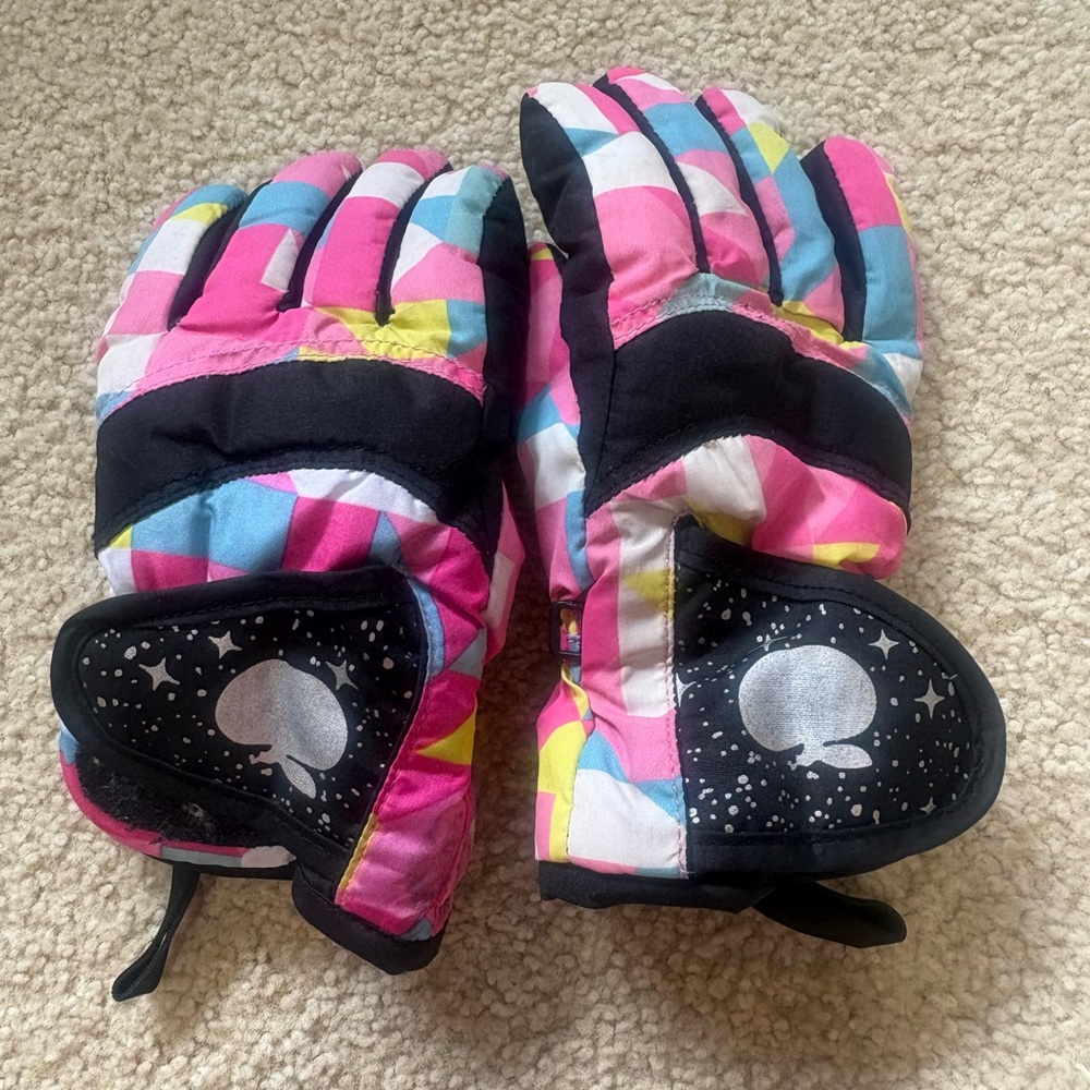 Kids Multicolor Snow Gloves - Pink/Blue/Yellow XS